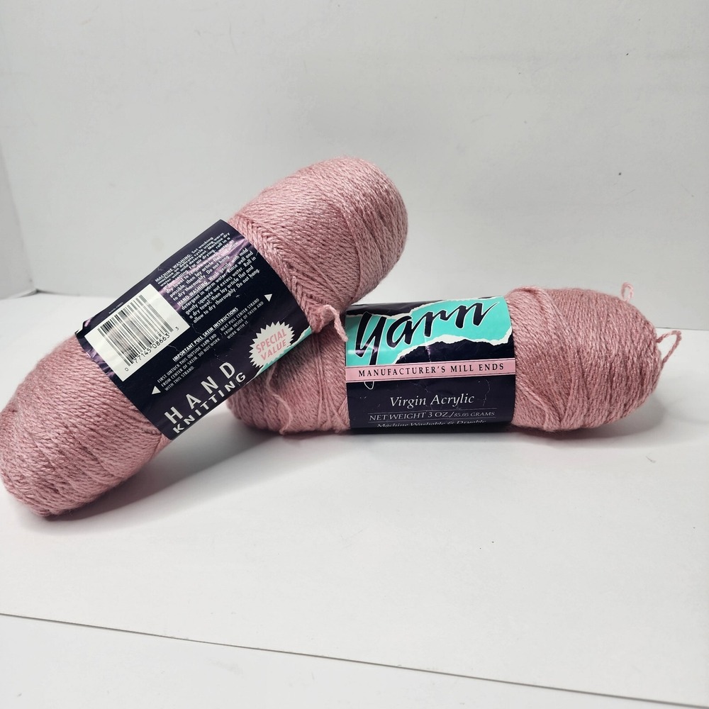 Vintage Lot 2 Skeins Manufacturers Mill Ends Pale Rose Hand Knitting Yarn 3oz